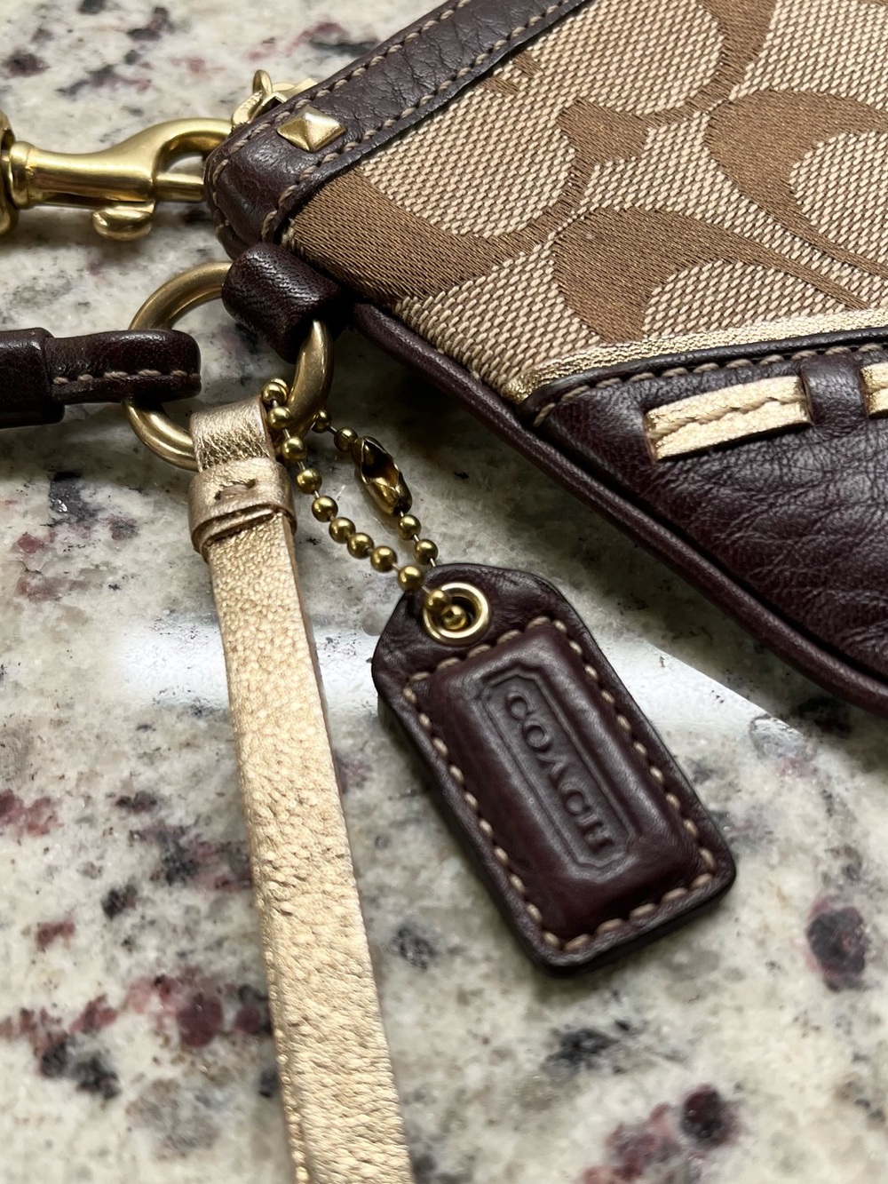 Coach Vintage Signature Canvas Brown Embellished Wristlet Clutch EUC - Picture 7 of 7